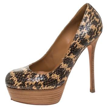 Pre Owned Alexander McQueen Black/Beige Python Platform Pumps Size 37