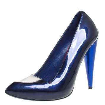 Pre Owned Alexander McQueen Dark Blue Patent Leather Platform Pointed Toe Pumps Size 39