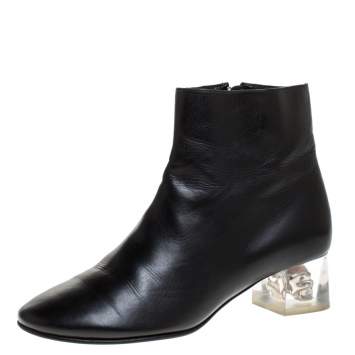 Pre Owned Alexander McQueen Black Leather Skull Ankle Boots Size 36