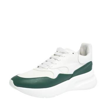 Pre Owned Alexander McQueen White/Green Leather and Nylon Larry Low Top Sneakers Size 44