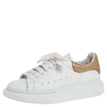 Pre Owned Alexander McQueen White/Gold Leather Platform Sneakers Size 39.5