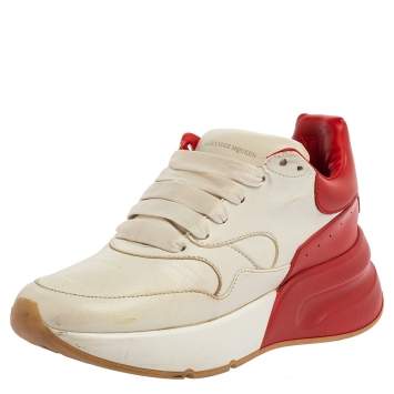 مملوكة مسبقًا Alexander McQueen White/Red Leather Oversized Runner Low Top Sneakers Size 36