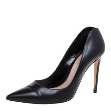 Pre Owned Alexander McQueen Black Leather Pointed Toe Pumps Size 37.5