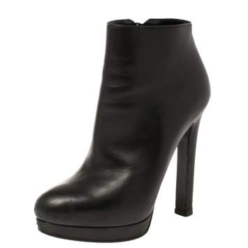 Pre Owned Alexander McQueen Black Leather Platform Ankle Boots Size 36