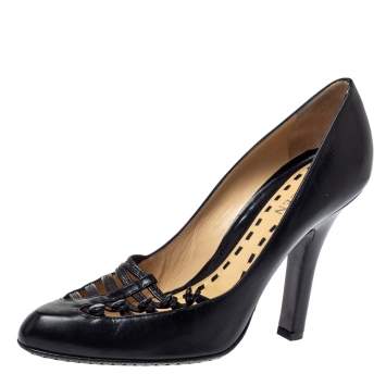 Pre Owned Alexander McQueen Black Leather Strappy Pumps Size 38.5