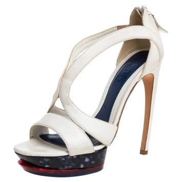 Pre Owned Alexander McQueen White Leather Double Arched Platform Sandals Size 37