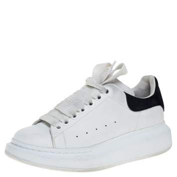 Pre Owned Alexander McQueen White/Black Leather And Suede Larry Sneakers Size 36.5