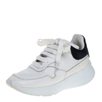 Pre Owned Alexander McQueen White/Black Leather And Suede Oversized Runner Low Top Sneakers Size 38