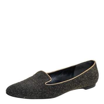Pre Owned Alexander McQueen Black/Gold Glitter And Leather Smoking Slippers Size 41