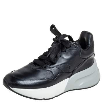 مملوكة مسبقًا Alexander McQueen Black Leather Larry Sneakers Size 37.5