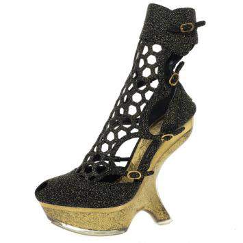 Pre Owned Alexander McQueen Metallic Honeycomb Plexiglass Wedge Booties Size 39