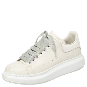 Pre Owned Alexander McQueen Cream White Glitter Runway Sneakers Size 38