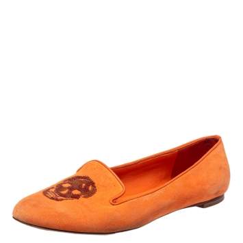 Pre Owned Alexander McQueen Orange Leather And Suede Slip on  Loafers Size 39