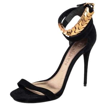 Pre Owned Alexander McQueen Black Suede Ankle Strap Open Toe Sandals Size 39