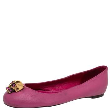 Pre Owned Alexander McQueen Purple Leather Skull Ballet Flats Size 36