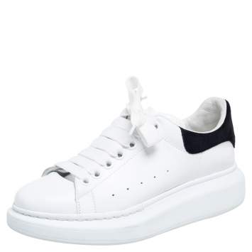 Pre Owned Alexander McQueen White-Black Leather And Suede Oversized Sneakers EU 37