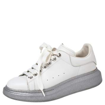 مملوكة مسبقًا Alexander McQueen White Leather Larry Platform Sneakers Size 38.5