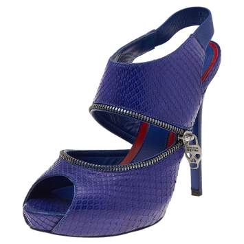 Pre Owned Alexander McQueen Purple Python Leather Sling Back Sandals Size 38