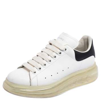Pre Owned Alexander McQueen White/Black Leather Oversized Sneakers Size 37.5