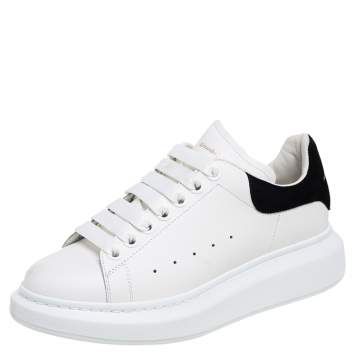 مملوكة مسبقًا Alexander Mcqueen White/Black Leather and Suede Oversized Low-Top Sneakers Size 38