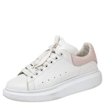 Pre Owned Alexander McQueen White Leather And Croc Embossed Leather Oversized Sneakers Size 39  
