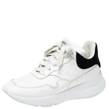 Pre Owned Alexander McQueen White/Black Leather Oversized Runner Sneakers Size 38.5 