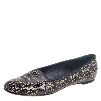 Pre Owned Alexander McQueen Black Laser Cut Patent Leather Loafers Size 41