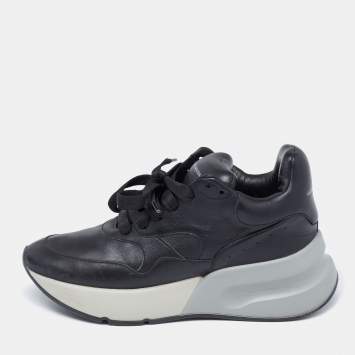 Pre Owned Alexander McQueen Black Leather Lace Up Sneakers Size 37 