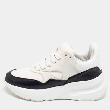 Pre Owned Alexander McQueen White/Black Leather Oversized Runner Low-Top Sneakers Size 36
