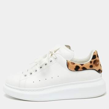 Pre Owned Alexander McQueen White/Brown Leather And Calf Hair Oversized Sneakers Size 37