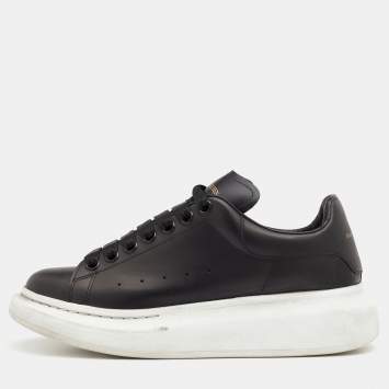 Pre Owned Alexander McQueen Black Leather Trainers Low Top Sneakers Size 38.5