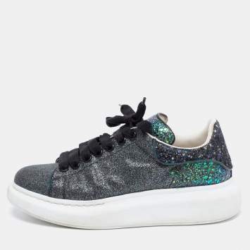 Pre Owned Alexander McQueen Metallic Black Glitter Oversized Sneakers Size 39