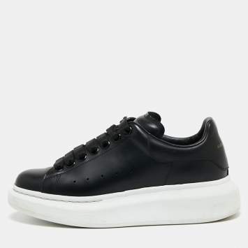 Pre Owned Alexander McQueen Black Leather Oversized Low-Top Sneakers Size 36