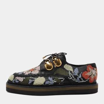 Pre Owned Alexander McQueen Multicolor Embroidered Leather Lace Up Derby Sneakers Size 39