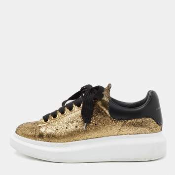 Pre Owned Alexander McQueen Gold/Black Texture Leather Classic Larry Platform Lace Up Sneakers Size 37