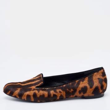 Pre Owned Alexander McQueen Brown Leopard Print Calf Hair Smoking Slippers Size 37