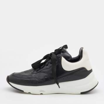 Pre Owned Alexander McQueen Black Leather Runner Sneakers Size 40.5  