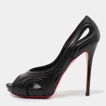 Pre Owned Alexander McQueen Black Leather Peep Toe Pumps Size 39
