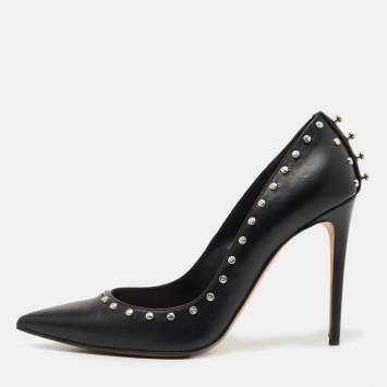 Pre Owned Alexander McQueen Black Leather Studded Pointed Toe Pumps Size 39.5