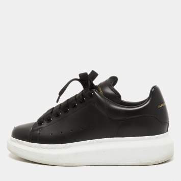Pre Owned Alexander McQueen Black Leather Oversized Sneakers Size 38.5