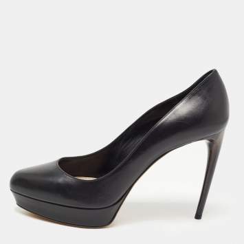 Pre Owned Alexander McQueen Black Leather Horn Heel Platform Pumps Size 39