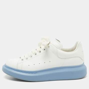 Pre Owned Alexander McQueen White/Blue Leather Oversized Sneakers Size 38