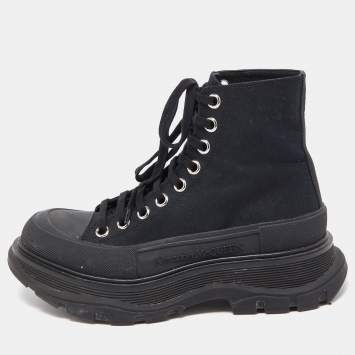 Pre Owned Alexander McQueen Black Canvas Tread Slick High Top Sneakers Size 37