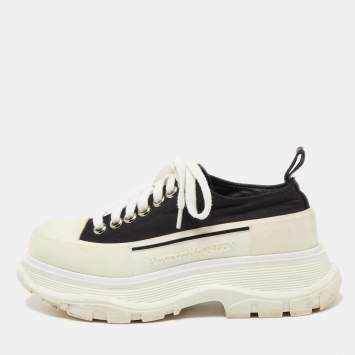 Pre Owned Alexander McQueen Black / White Canvas Tread Slick Low Top Sneakers Size 35