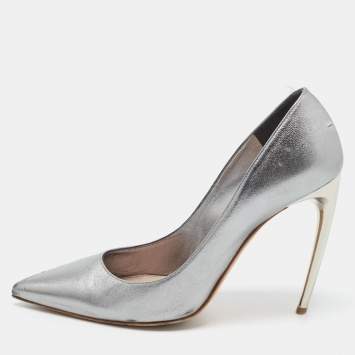 Pre Owned Alexander McQueen Metallic Leather Pointed Toe Pumps Size 38.5