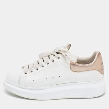 Pre Owned Alexander McQueen White/Metallic Leather Oversized Sneakers Size 39