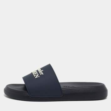 Pre Owned Alexander McQueen Navy Blue Rubber Pool Slides Size 36.5
