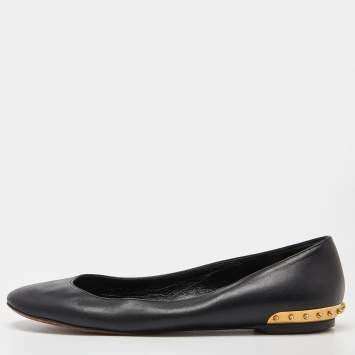Pre Owned Alexander McQueen Black Leather Studded Ballet Flats Size 37