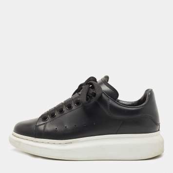 Pre Owned Alexander McQueen Black Leather Oversized  Sneakers Size 35.5