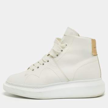 Pre Owned Alexander McQueen White Leather High Top Sneakers Size 36.5